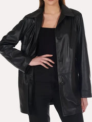 Women's Long Length Black Leather Jacket