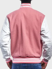 Men's Pink And White Varsity Jacket