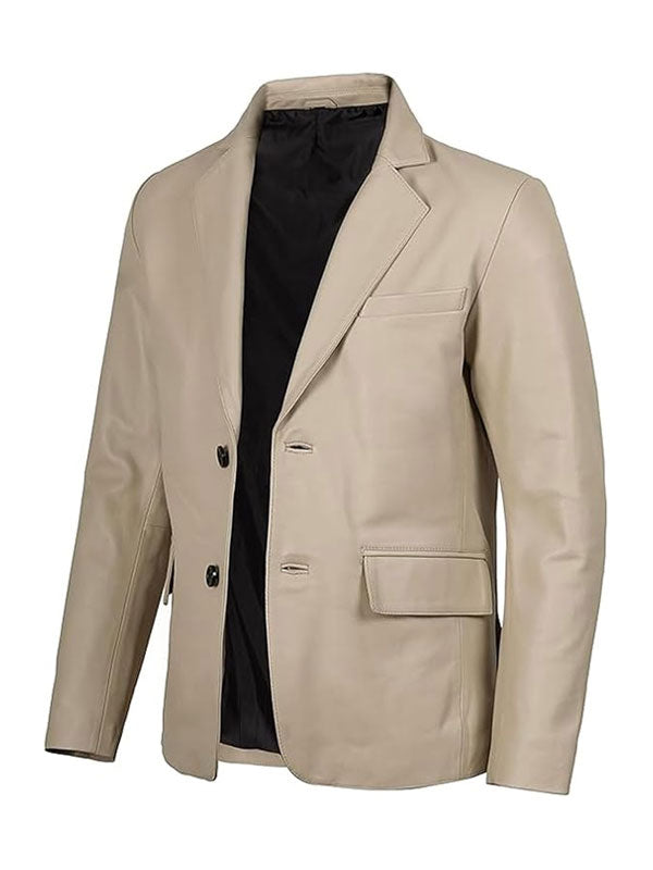 Panelist Beige Leather Blazer