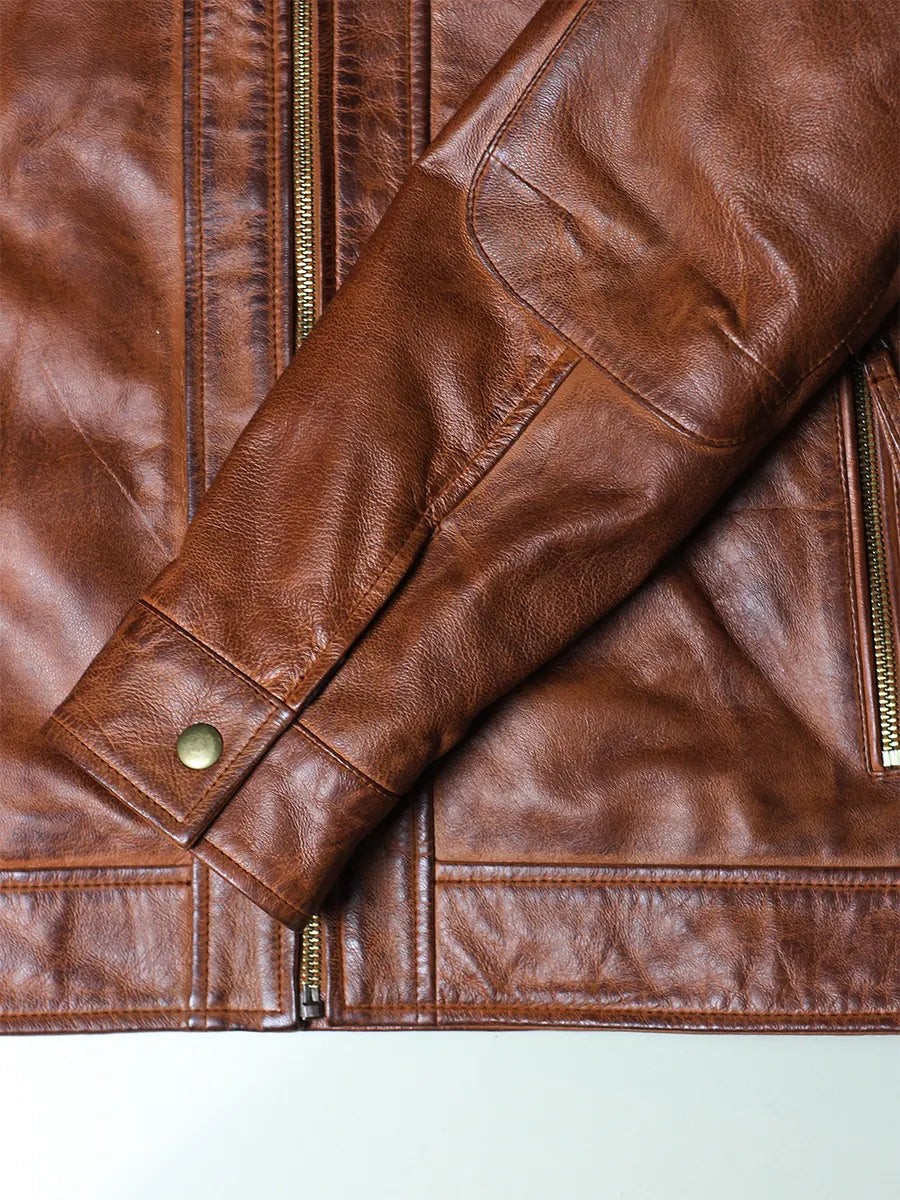 Men's Brown Diamond Classic Leather Jacket With Hood