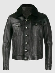 Men's Fur Collar Trucker Leather Jacket