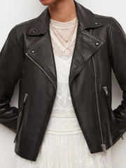 Women's Black Leather Biker Jacket