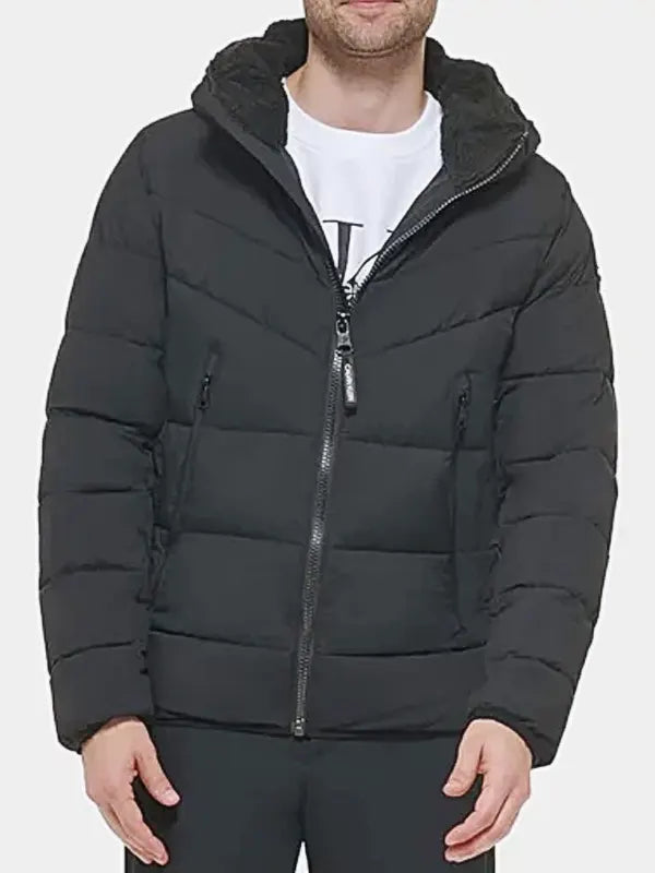 Men's Black Puffer Jacket With Hood