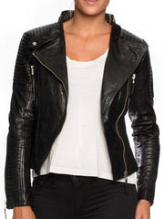 Women's Black Short Body Motorcycle Leather Jacket