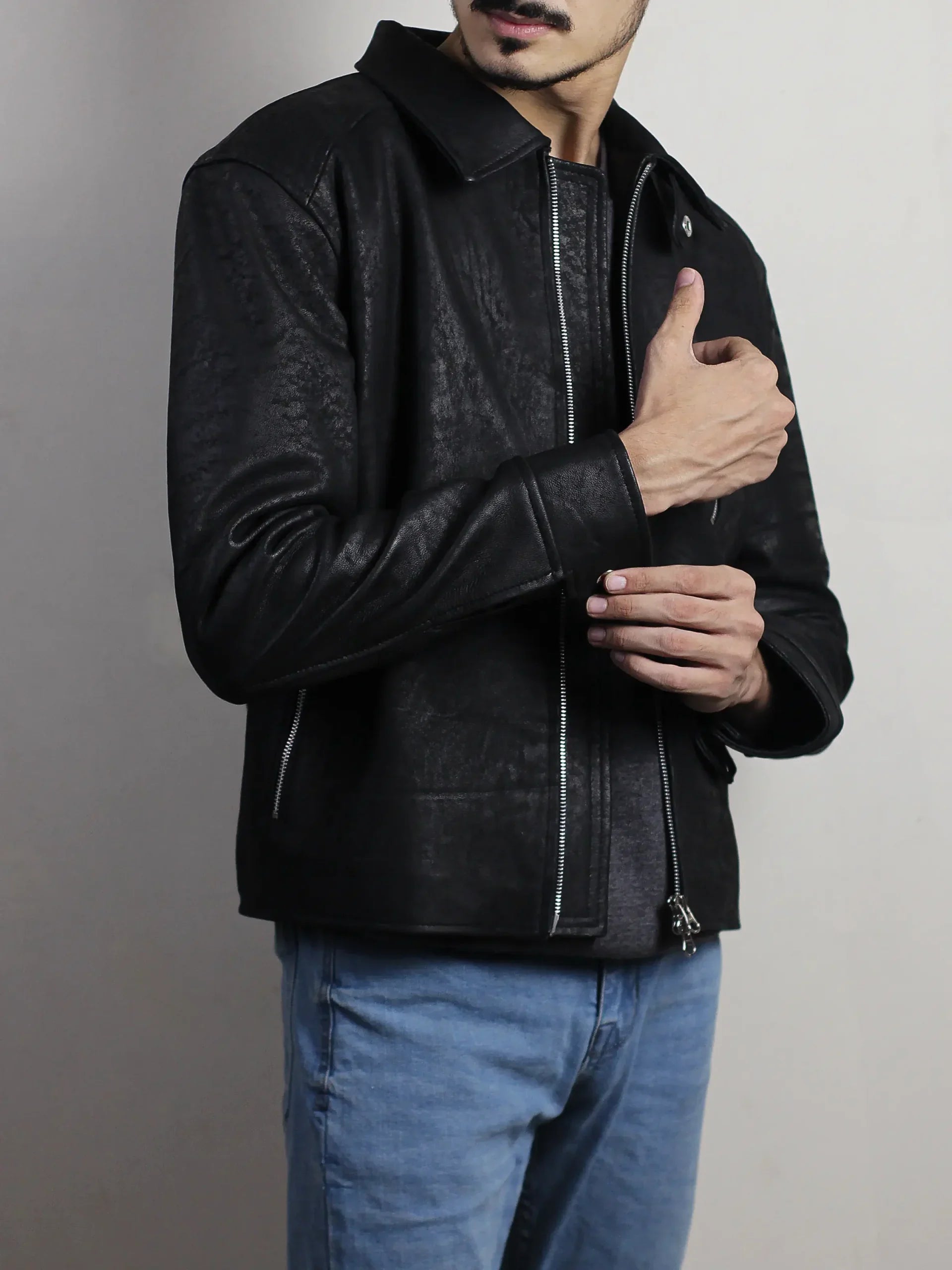 Knoxridge Black Men's Textured Leather Jacket