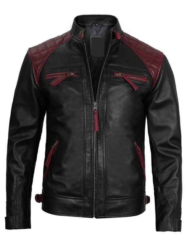 Mason Quilted Cafe Racer Black and Maroon Leather Jacket
