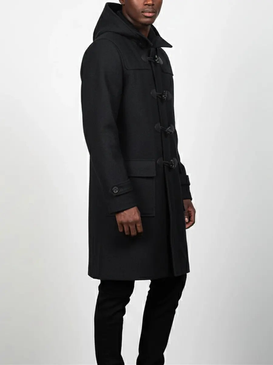 Men's Black Duffle Wool Coat