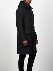 Men's Black Duffle Wool Coat