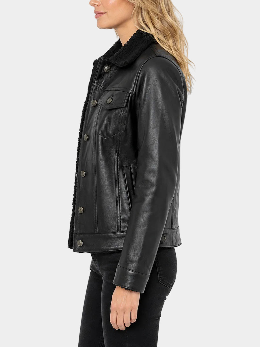 Ulani Black Leather Sherpa Lined Jacket