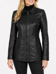 Remi Black Leather Car Coat
