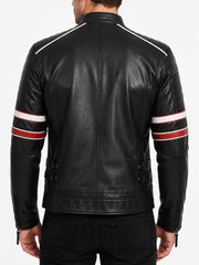 Spencer Striped Black Racer Leather Jacket