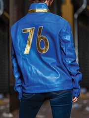 Vault Fallout 76 Leather Blue Jacket
