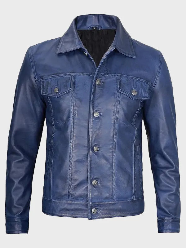 Northen Blue Trucker Leather Jacket