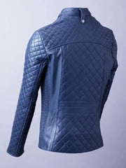 Women's Blue Quilted Leather Fashion Jacket