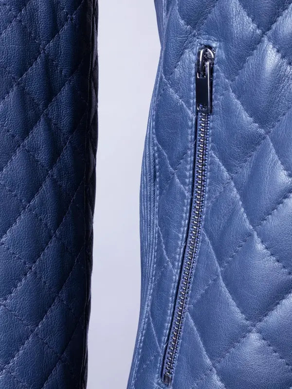 Women's Blue Quilted Leather Fashion Jacket