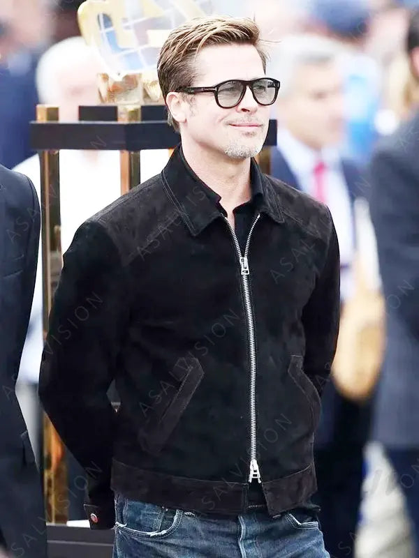 F1 2025 Brad Pitt Black Suede Leather Jacket