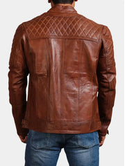 Mens Brown Quilted Fashion Leather Biker Jacket