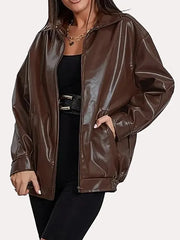 Women's Brown Oversized Real Leather Jacket