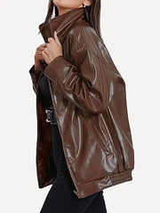 Women's Brown Oversized Real Leather Jacket