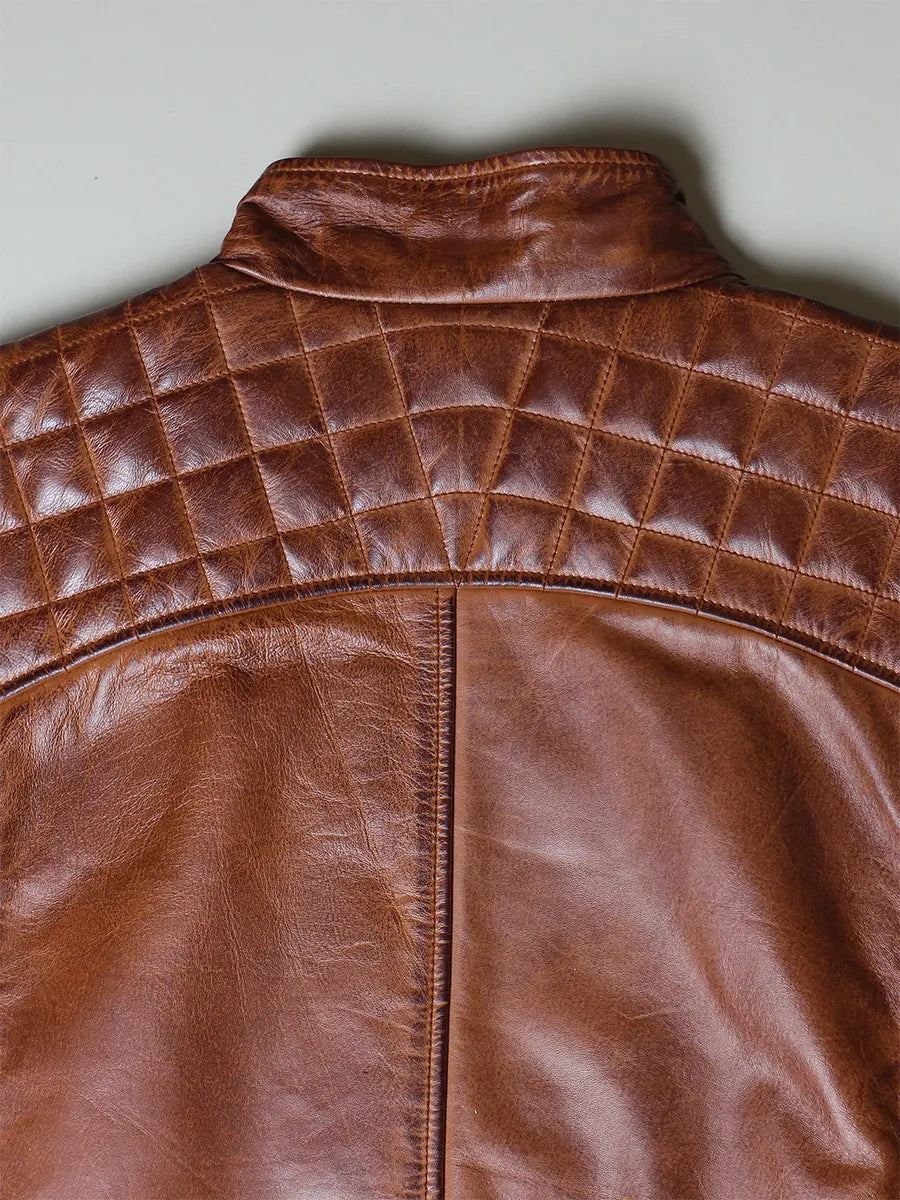 Men's Brown Diamond Classic Leather Jacket With Hood