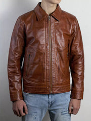 Corven Men's 100% Real High-Quality Lambskin Leather Brown Shirt Collar Jacket