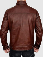 Mens Vintage Brown Leather Trucker Jacket