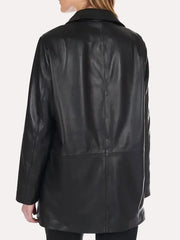 Women's Long Length Black Leather Jacket