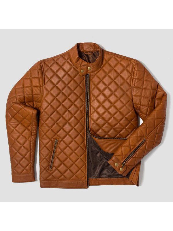 Men's Cafe Racer Quilted Leather Jacket