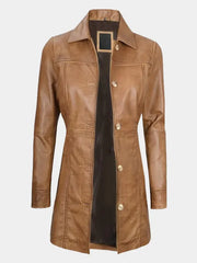Women's Camel Brown Real Sheepskin Leather Coat