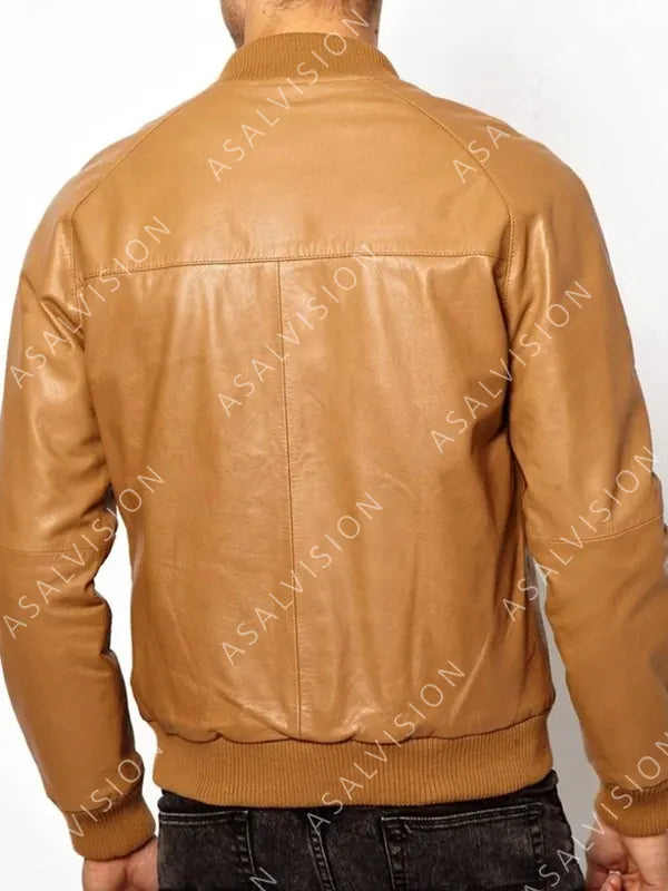 Men's Casual Tan Brown Bomber Leather Jacket