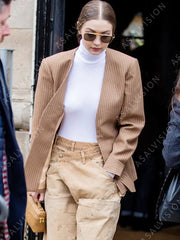 Gigi Hadid Brown Checked Blazer
