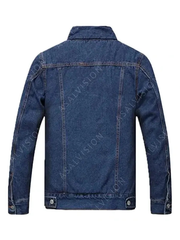 Dark Blue Faux Fur Lined Sherpa Denim Jacket