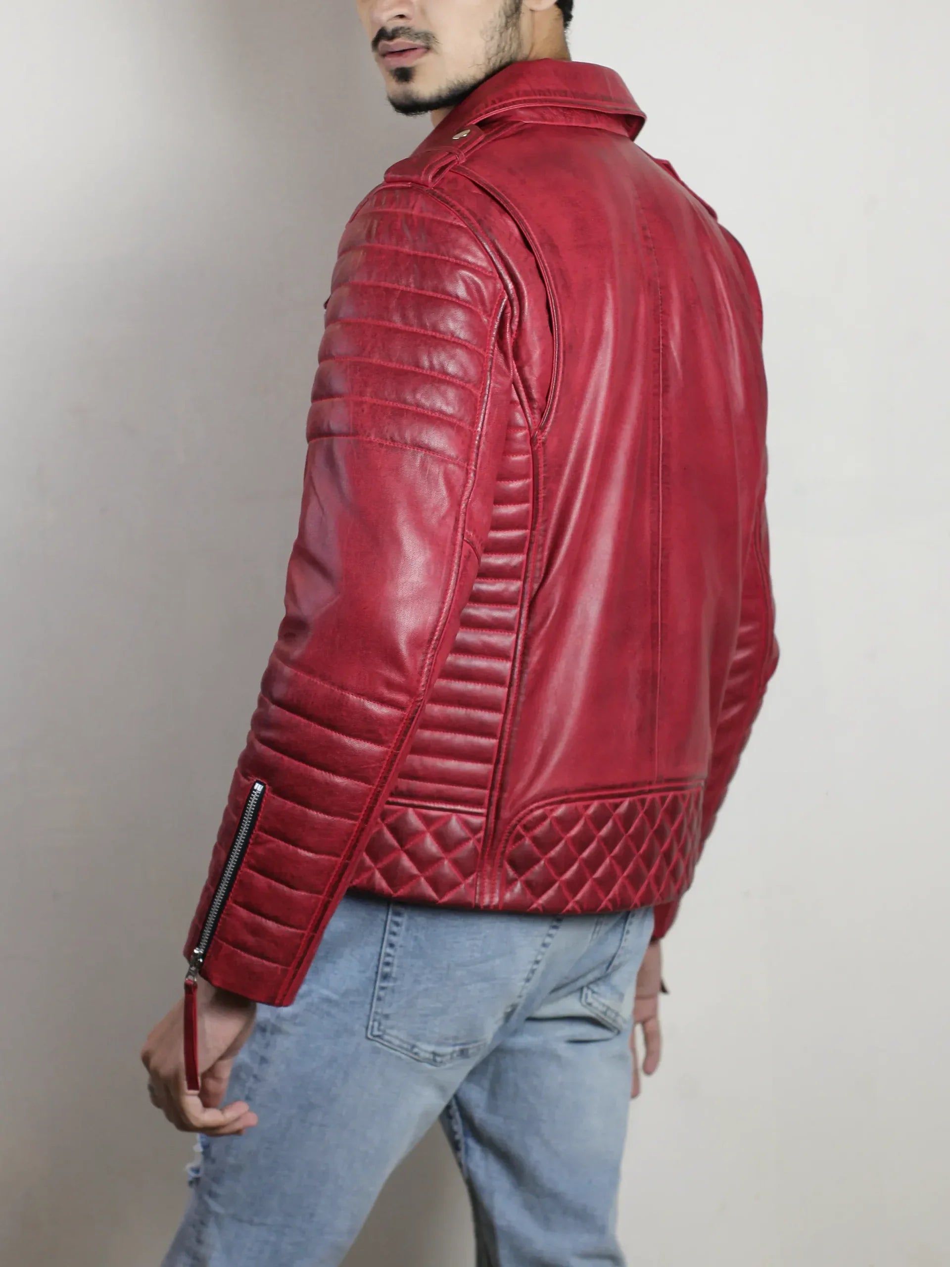 Zerick Dark Red Biker Leather Jacket