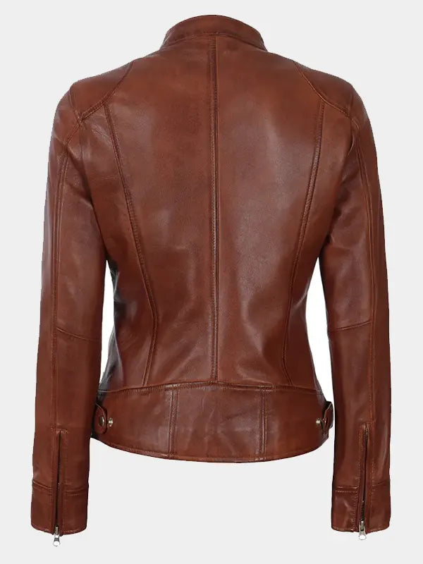Declan Women's Brown Cafe Racer Moto Leather Jacket