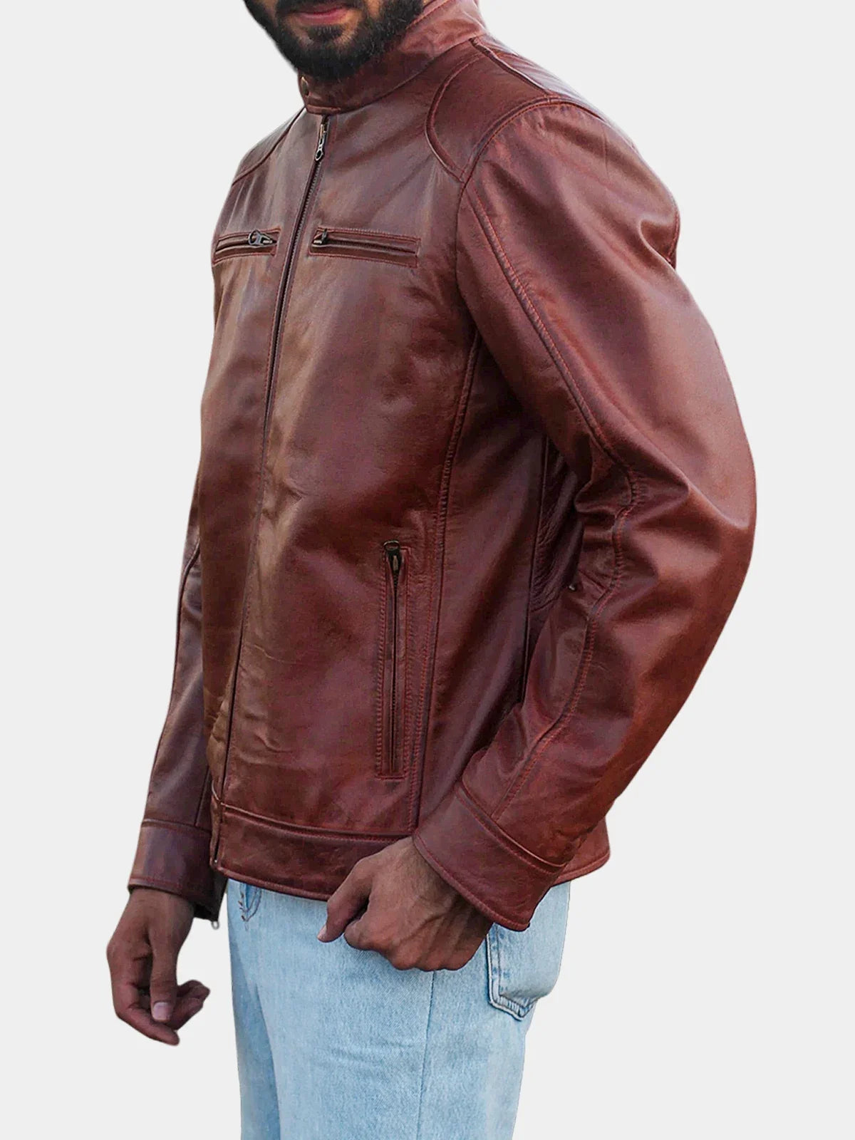 Declan Men's Cognac Cafe Racer Leather Jacket