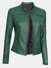 Declan Womens Green Cafe Racer Leather Jacket