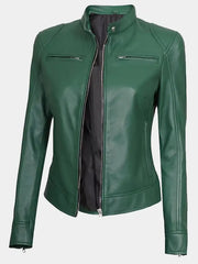 Declan Womens Green Cafe Racer Leather Jacket