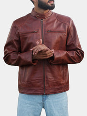 Declan Men's Cognac Cafe Racer Leather Jacket