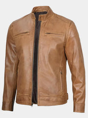 Declan Tan Cafe Racer Leather Jacket For Men