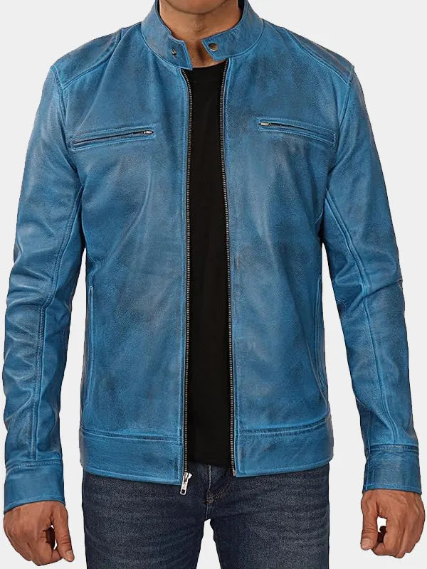 Declan Vintage Blue Racer Leather Jacket