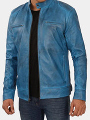 Declan Vintage Blue Racer Leather Jacket