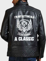 Skull Black Leather Motorcycle Quilted Jacket