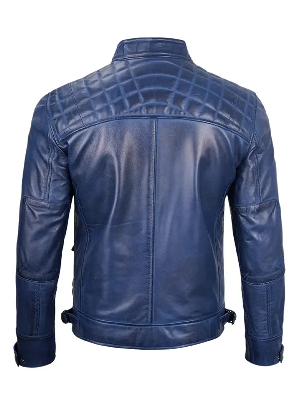 Diamond Classic Blue Leather Jacket