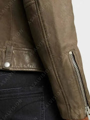 Gravik Brown Distressed Leather Biker Jacket