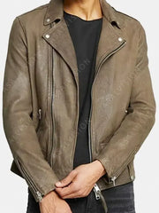 Gravik Brown Distressed Leather Biker Jacket