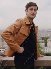Gabriel Emily in Paris Season 3 Leather Tan Jacket
