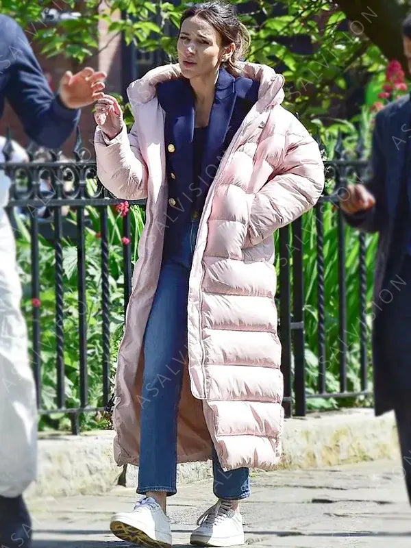 Maya Stern Fool Me Once Pink Long Puffer Coat