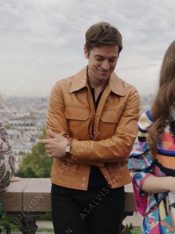 Gabriel Emily in Paris Season 3 Leather Tan Jacket