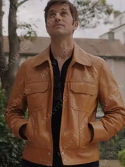 Gabriel Emily in Paris Season 3 Leather Tan Jacket