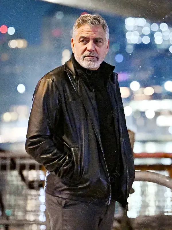 Wolves 2024 George Clooney Black Leather Jacket
